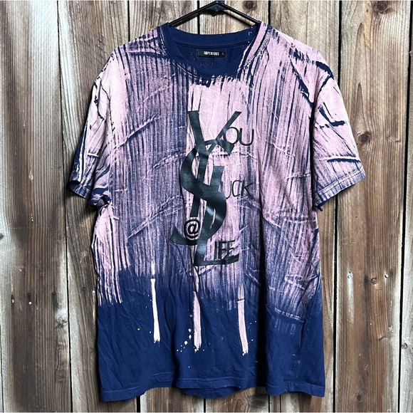 Imperious Other - Imperious “You Suck @ Life” Blue, Pink Bleach Stained Short Sleeve T-Shirt Sz XL